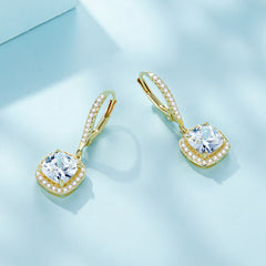 Square Gold CZ Drop Earrings