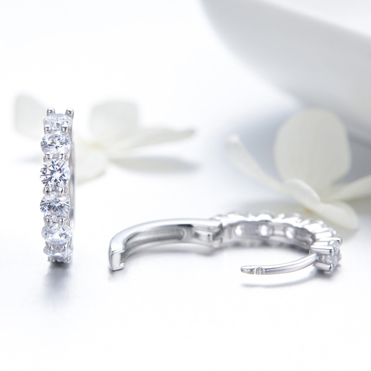 CZ Silver Hoop Earrings