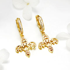 Gold Iris Dangly Earrings