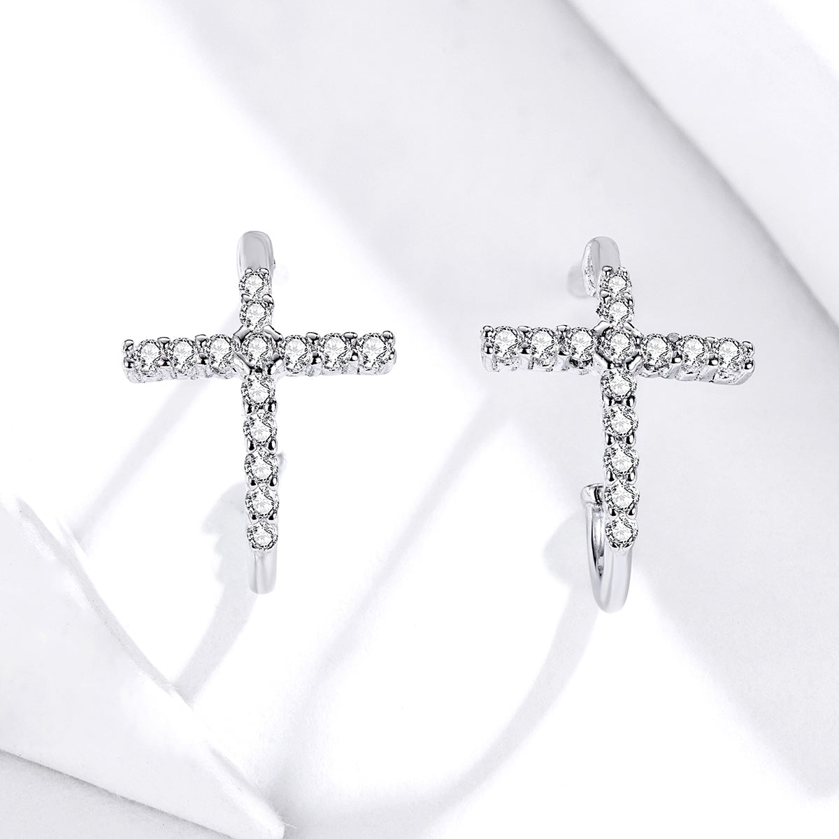 Silver & CZ Cross Earrings