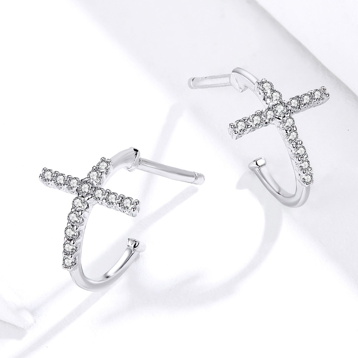 Silver & CZ Cross Earrings