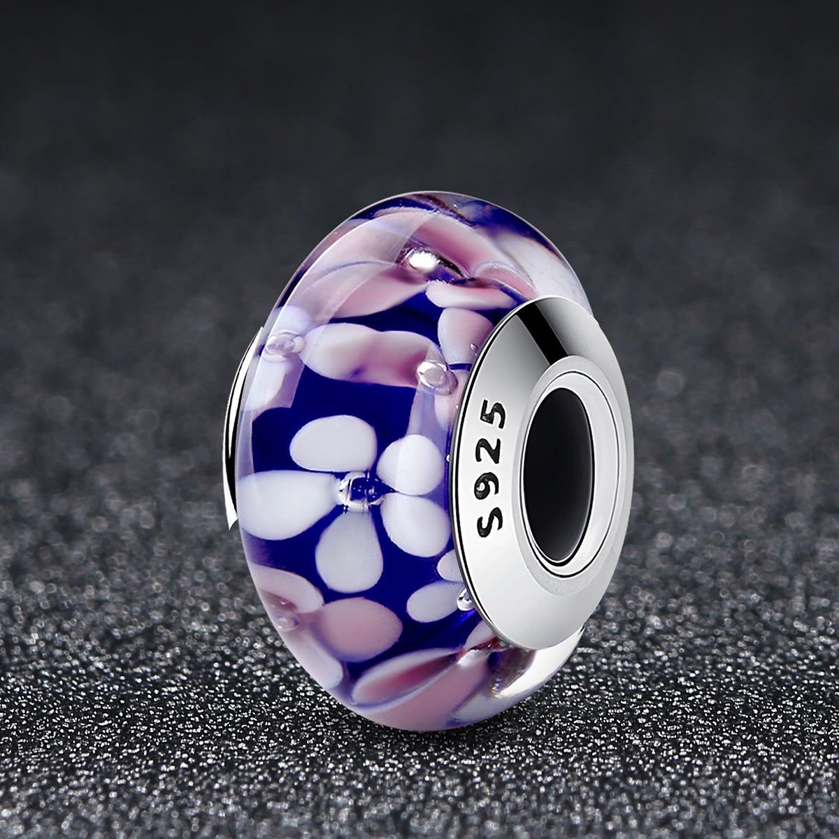 Purple Flowers Glass Bead