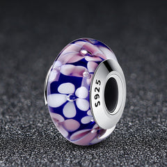 Purple Flowers Glass Bead