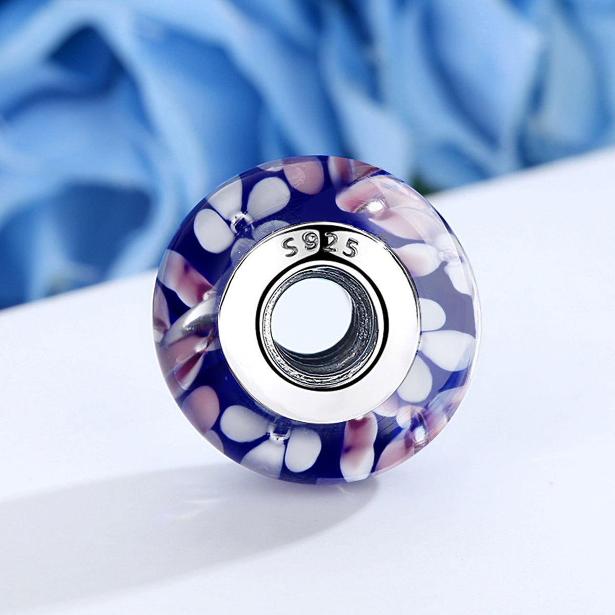 Purple Flowers Glass Bead