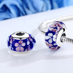 Purple Flowers Glass Bead
