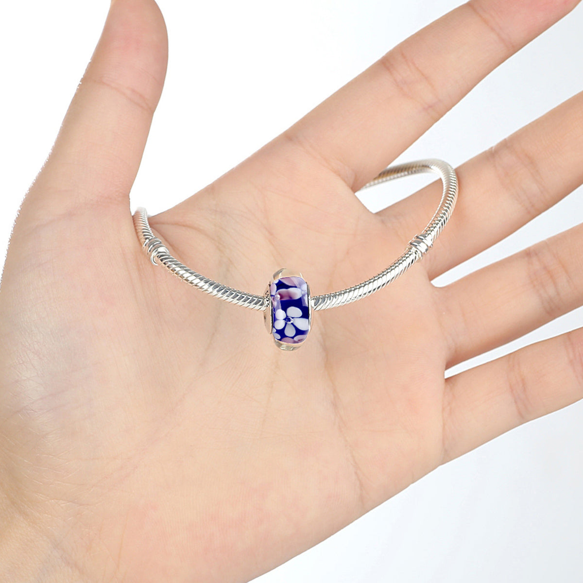 Purple Flowers Glass Bead