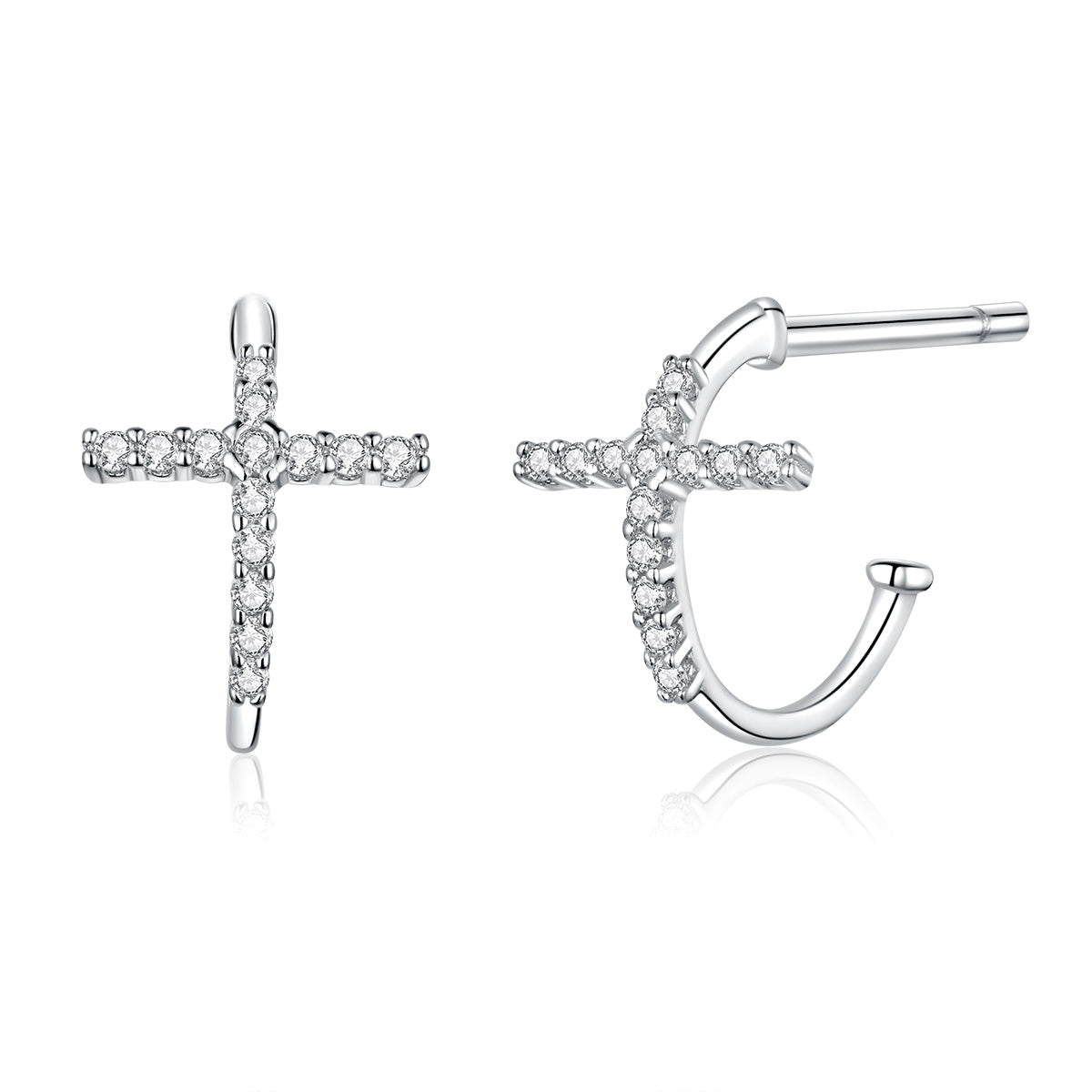 Silver & CZ Cross Earrings