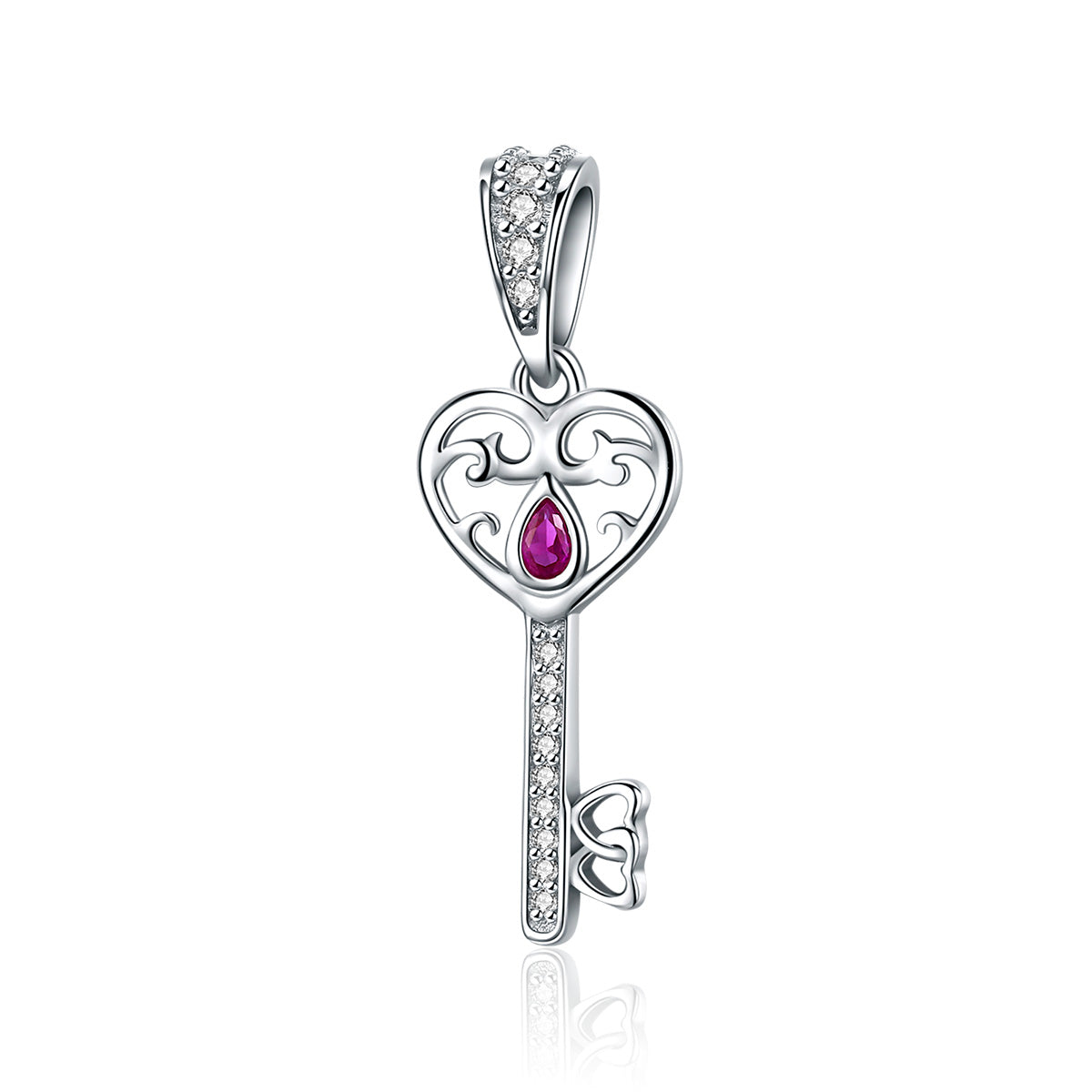 Key With Pink Gem Dangle Charm