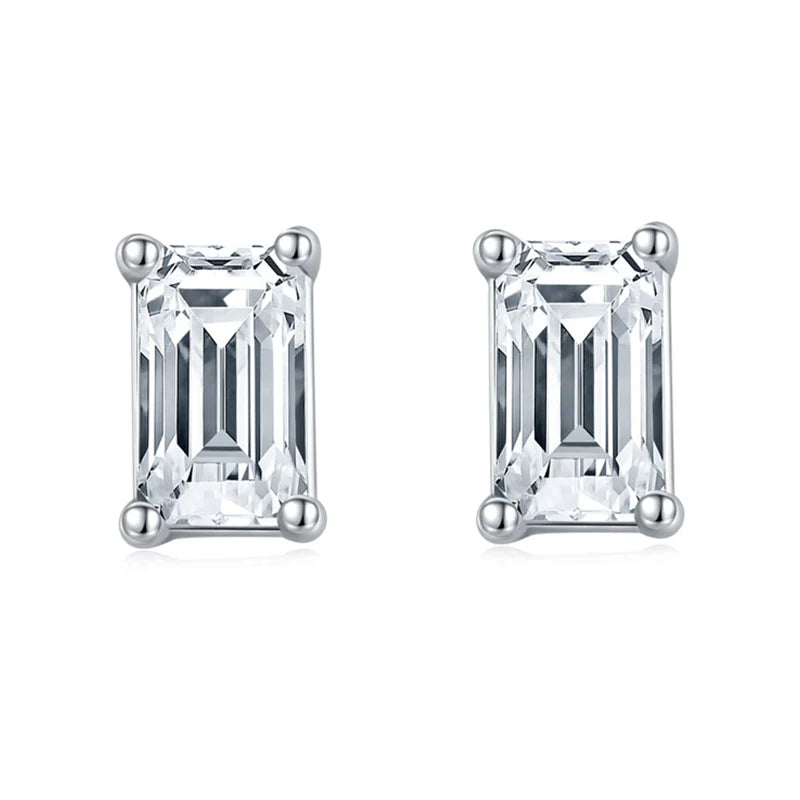 Emerald Cut Moissanite Stud Earrings