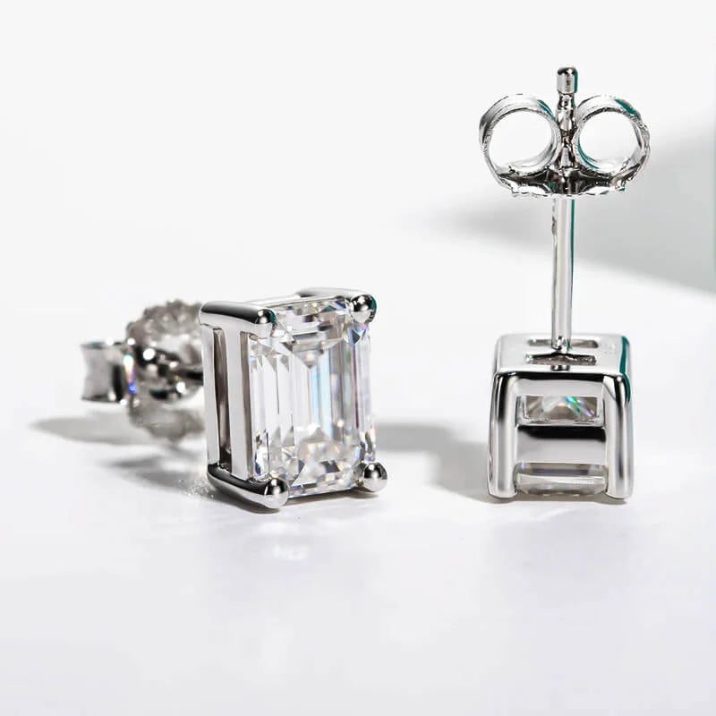 Emerald Cut Moissanite Stud Earrings