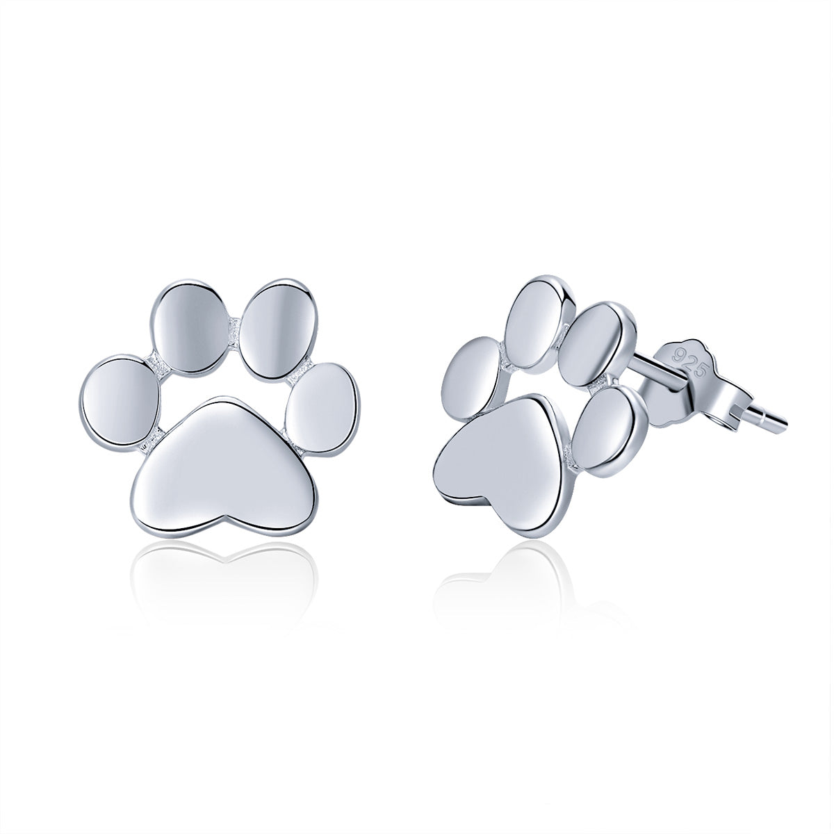 Silver Paw Print Stud Earrings