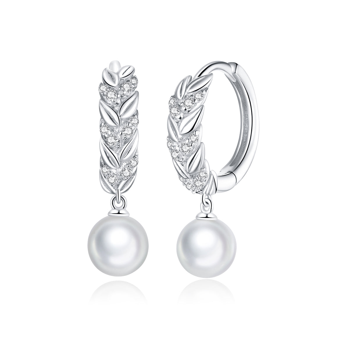 Vine Hoop Pearl Drop Earrings