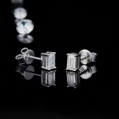 Emerald Cut Moissanite Stud Earrings